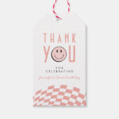 Cool One Girl's First Birthday Checkered Retro Cadeaulabel (Voorkant)