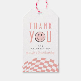 Cool One Girl's First Birthday Checkered Retro Cadeaulabel