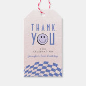 Cool One Girl's First Birthday Checkered Retro Cadeaulabel (Voorkant)