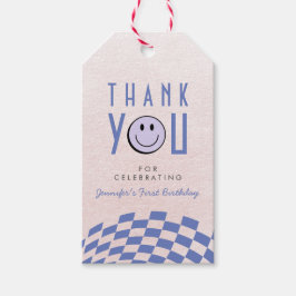 Cool One Girl's First Birthday Checkered Retro Cadeaulabel