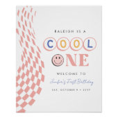 Cool One Girl's First Birthday Checkered Retro Perfect Poster (Voorkant)
