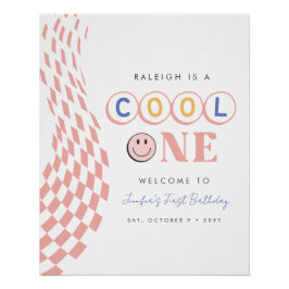Cool One Girl's First Birthday Checkered Retro Perfect Poster