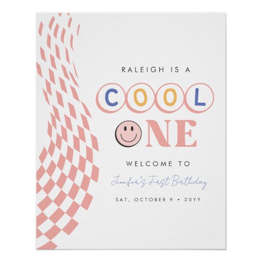 Cool One Girl's First Birthday Checkered Retro Perfect Poster (Voorkant)
