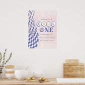Cool One Girl's First Birthday Checkered Retro Poster (Keuken)