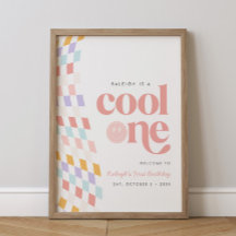 Cool One Girl's First Birthday Checkered Retro
