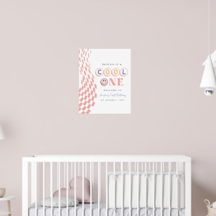 Cool One Girl's First Birthday Checkered Retro Poster