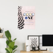 Cool One Girl's First Birthday Checkered Retro Poster (Thuiskantoor)