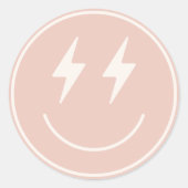 Cool One Girl's Happy Face Checkered Retro Ronde Sticker (Voorkant)