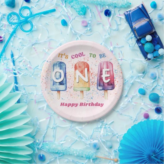 Cool One Pink Popsicle 1st Birthday Party Papieren Bordje (Feest)