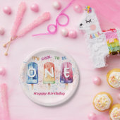 Cool One Pink Popsicle 1st Birthday Party Papieren Bordje (Feest)
