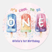 Cool One Pink Popsicle 1st Birthday Party Sticker (Voorkant)