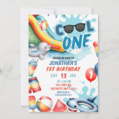 Cool One Pool 1e verjaardagsfeestje Kaart (Voorkant)
