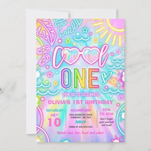 Cool One Pool 1e verjaardagsfeestje Kaart (Voorkant)