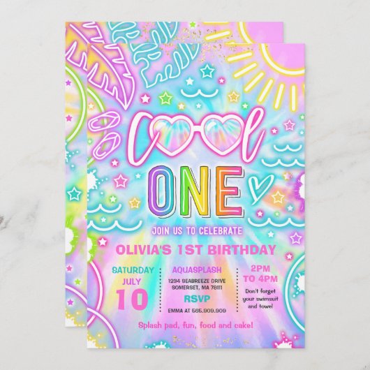 Cool One Pool 1e verjaardagsfeestje Kaart (Voorkant / Achterkant)