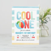 Cool One Pool Party Beach 1e verjaardagsfeestje Kaart (Staand voorkant)