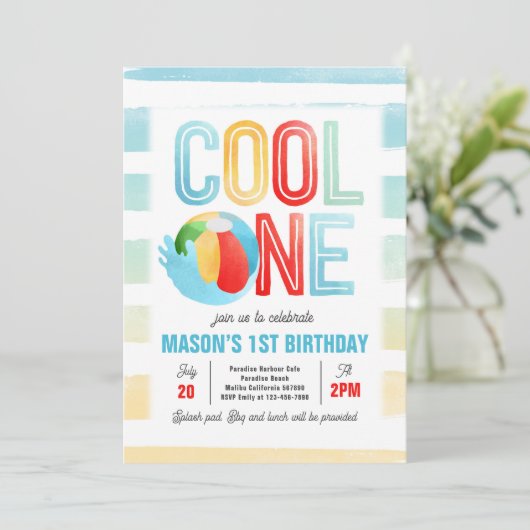 Cool One Pool Party Beach 1e verjaardagsfeestje Kaart (Staand voorkant)