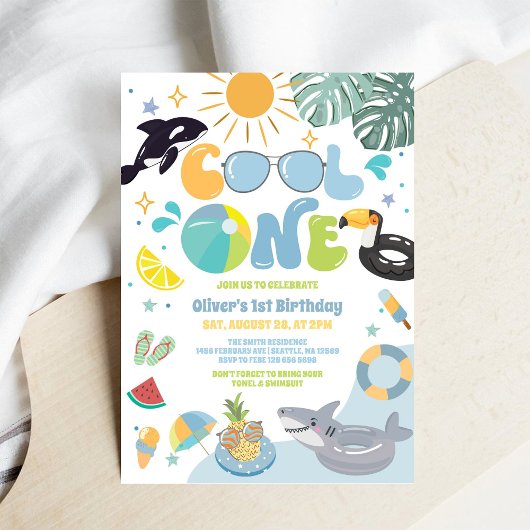 Cool One Pool Party Summer 1st Birthday Invitation Kaart