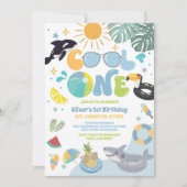 Cool One Pool Party Summer 1st Birthday Invitation Kaart (Voorkant)