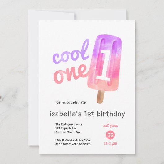 Cool One Popsicle Girl 1e verjaardag Kaart (Voorkant)