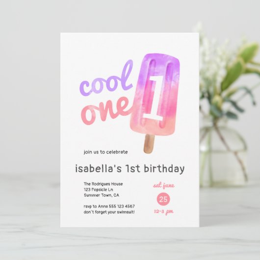 Cool One Popsicle Girl 1e verjaardag Kaart (Staand voorkant)