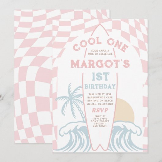 Cool One Surf Surfboard 1e verjaardagsfeestje Kaart (Voorkant / Achterkant)