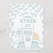 Cool One Surf Surfboard 1e verjaardagsfeestje Kaart (Voorkant / Achterkant)