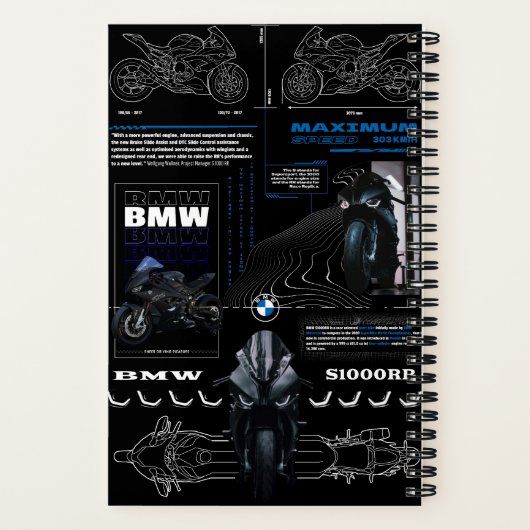 Cool ontwerp van BMW S1000RR motorfiets op notitie Notitieboek (Achterkant)