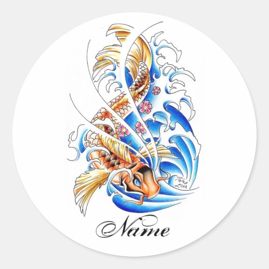 Cool oosters goud koi karper vis water tattoo ronde sticker (Voorkant)