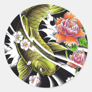 Cool oosters japans ink gelukkig koi vis tattoo ronde sticker
