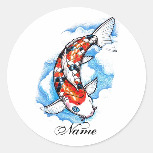 Cool Oosters Japans Koi Carp Cloud tattoo Ronde Sticker (Voorkant)