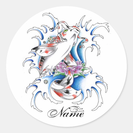 Cool Oosters Japans Koi Karper Water tattoo Ronde Sticker (Voorkant)