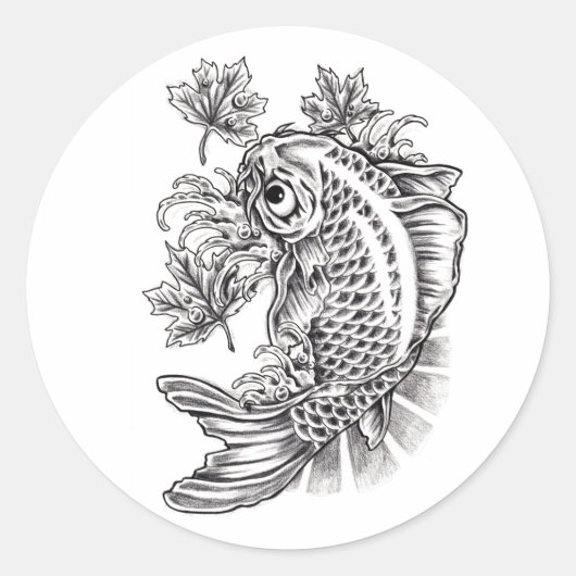 Cool Oosters Japans Koi Vis Karper tattoo Ronde Sticker (Voorkant)