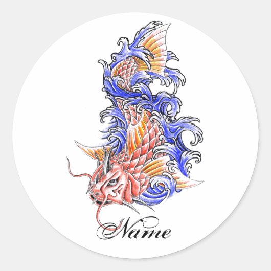 Cool Oosters Japans Rood Koi Karper Vis tattoo Ronde Sticker (Voorkant)