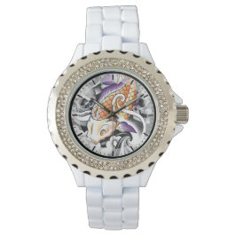 Cool oosters japans tattoo inktschedel koi vis horloge