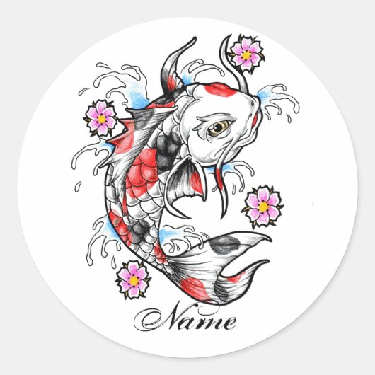 Cool oosters japans wit koi vis karper tattoo ronde sticker (Voorkant)