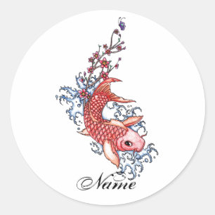 Cool Oosters Rood Koi Karper Visbloemen tattoo Ronde Sticker