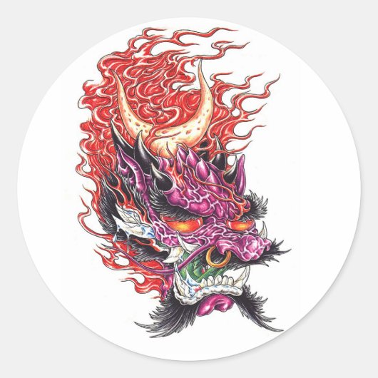 Cool Oosterse Demon Dragon Face tattoo sticker (Voorkant)