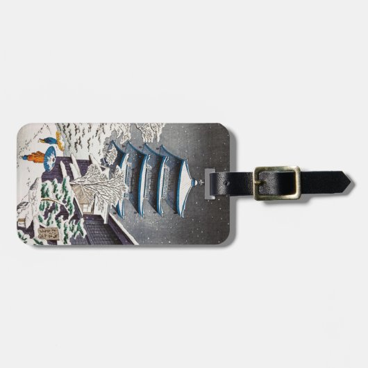 Cool-oosterse japanese wintersneeuwtempel bagagelabel (Voorkant horizontaal)