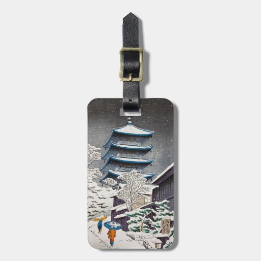 Cool-oosterse japanese wintersneeuwtempel bagagelabel (Voorkant verticaal)