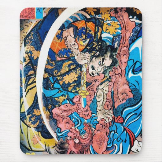 Cool-oosterse japanse Ancient Samurai demon Fight Muismat (Voorkant)