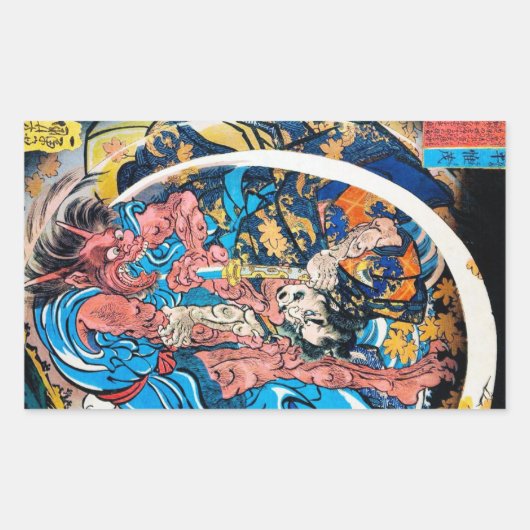 Cool-oosterse japanse Ancient Samurai demon Fight Rechthoekige Sticker (Voorkant)