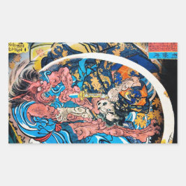 Cool-oosterse japanse Ancient Samurai demon Fight Rechthoekige Sticker