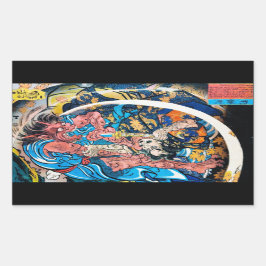 Cool-oosterse japanse Ancient Samurai demon Fight Rechthoekige Sticker