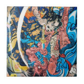 Cool-oosterse japanse Ancient Samurai demon Fight Tegeltje (Voorkant)