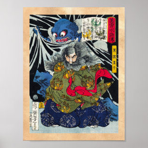 Cool-oosterse japanse spook- en deamonkunst poster