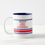 Cool Opa Gepersonaliseerde Rood Blauw Stripe Wit Tweekleurige Koffiemok (Links)