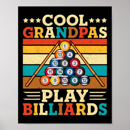 Cool opa's spelen biljart retro snooker pool pl poster (Voorkant)