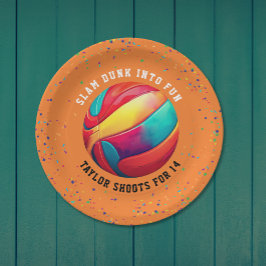 Cool Orange Sport All-Star Basketbal Verjaardag Papieren Bordje