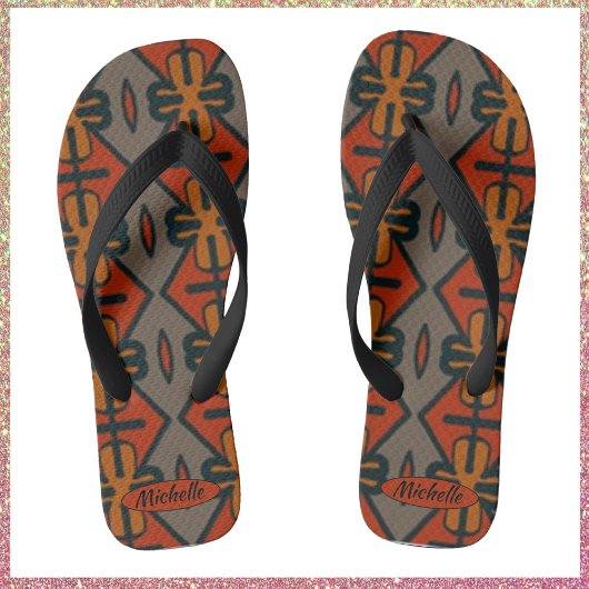 Cool Oranje en Gold Tribal Design Teenslippers