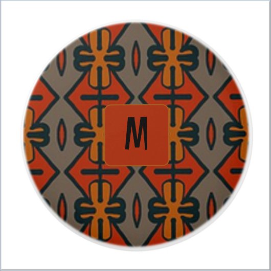 Cool Oranje Gold & Grey Ethnic Pattern Ceramic Kno Keramische Knop